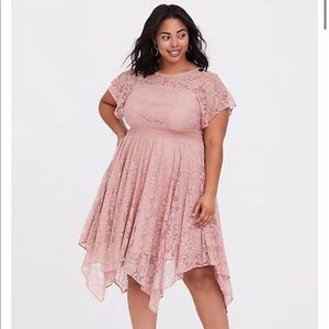 Torrid Blush Midi Lace Handkerchief Dress